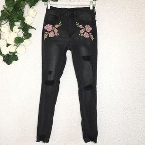 Rue 21 - Floral Distressed High Rise Jegging Jeans
